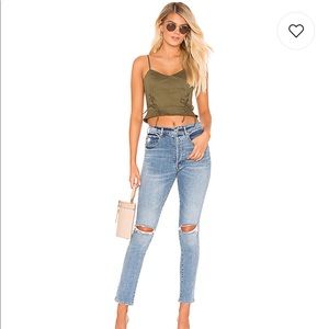 Revolve Kennedy Distressed Jeans in Mid Blue Wash